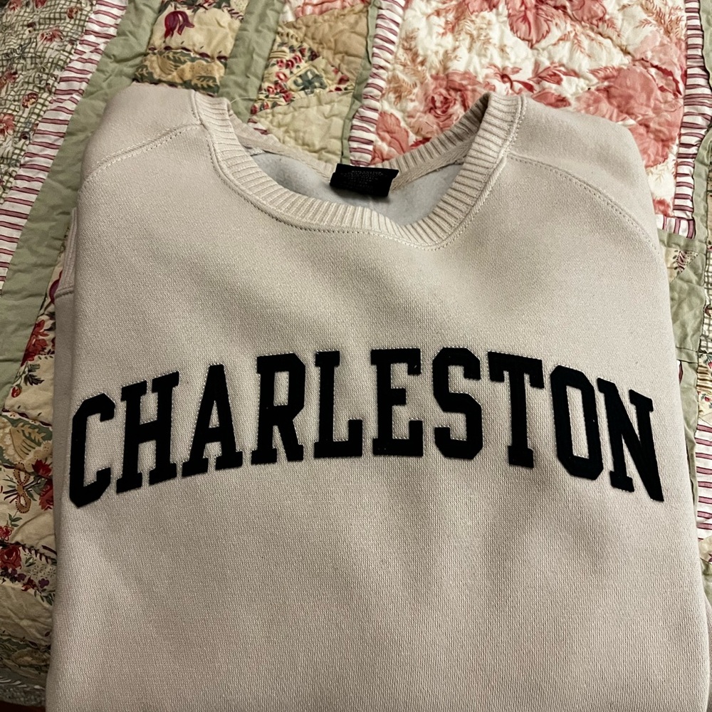 Charleston Crewneck Sweatshirt - Men's Cream with Dark Navy Lettering
